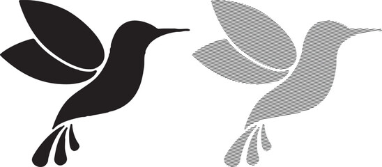 Hummingbird Silhouette and Striped Outline on White Background (162 © SHAPNA AKTER