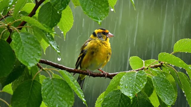 Yellow Bird Sitting on Branch.