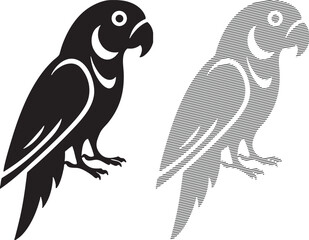 Fototapeta premium Silhouette of a parrot and its lined fill version on white background bird tropical