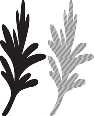 Fototapeta premium Stylized leaf silhouette and lined fill version on white background plant nature