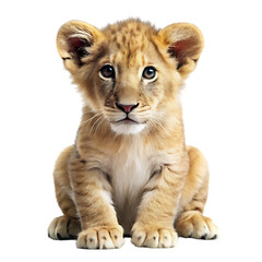 Obraz premium Cute baby lion sitting on transparent background isolated on a transparent background lion cub orange fur