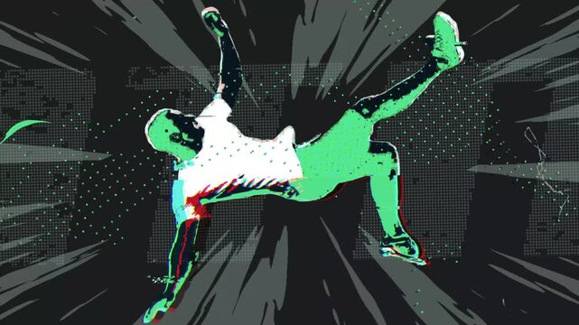 Modern Football Kick and Bicycle Kick Logo Reveal Intro Animation with Glitch Transition, Dynamic Soccer Sports Broadcast Opener, Teal Green and Dark Motion Background