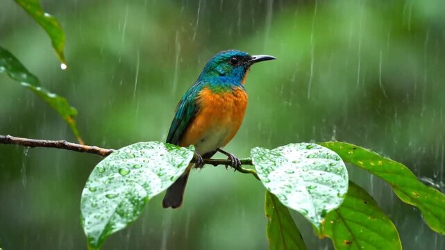 Blue and Orange Bird on Branch.