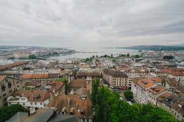 Fototapeta premium Geneva Cityscape and Lake Geneva from Cathedral