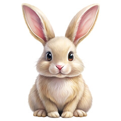 Obraz premium Cute light brown bunny with large ears and big eyes isolated on a transparent background rabbit beige