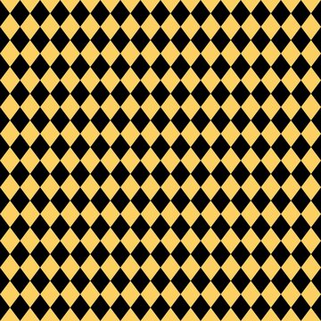 Black and yellow diamond seamless pattern, geometric argyle repeat tile backdrop, abstract graphic raster image for modern fabric, textile print, and stylish wallpaper design
