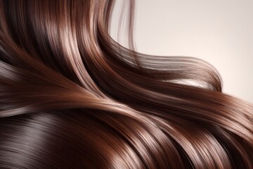 Fototapeta premium Close-up view of shiny, flowing, brown hair, showcasing texture and highlights