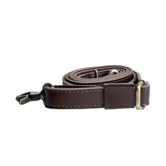 Beautiful dark brown leather sling bag strap rolled up and isolated on white background, suitable for leather product catalog design