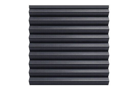 Dark grey acoustic foam panel with horizontal ridges providing sound insulation and absorption on transparent background