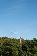 Cellular GSM tower with 3g, 5g transmitter. Communication antenna