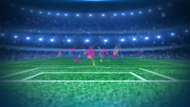 Dynamic Football Stadium Intro Animation with Color Splash Players Zooming Down to Empty Arena for Custom Logo Reveal - Professional Sports Broadcast Opening Background