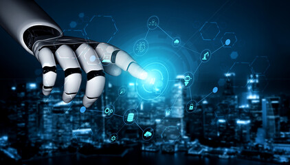 Fototapeta premium AI enables collaborative intelligence by linking robotics, machine learning, and data systems to automate operations and improve real-time decision-making. Vouch