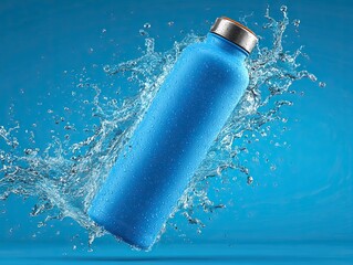 Water Bottle Splash Dynamic Blue Background Commercial Shot