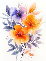 Obraz premium Floral Symphony: A captivating watercolor illustration of vibrant blossoms and delicate foliage, celebrating the beauty and harmony of nature's artistry.