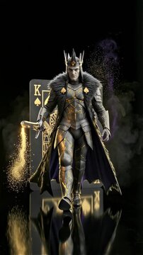 Majestic king equipped with weapon and surrounded by enchanting elements