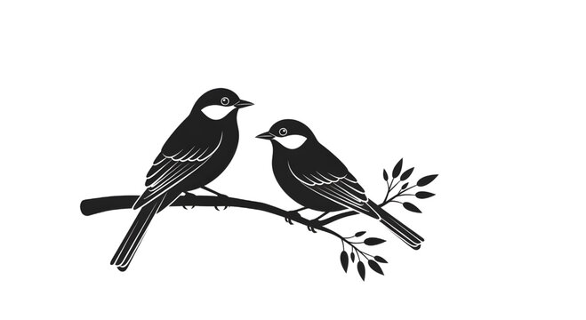 Two birds sitting on a branch in a simple black and white illustration