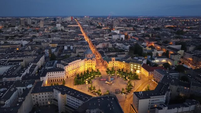The city of Ł&oacute;dź - view of Freedom Square. Lodz, Poland.