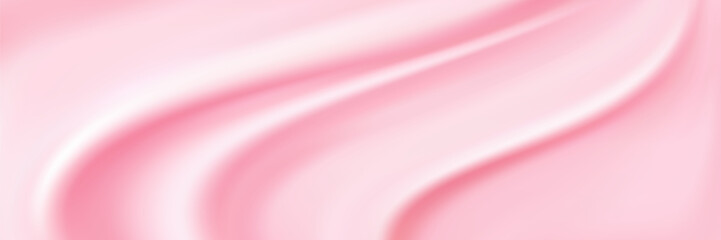 Creamy pink background with smooth ripples and glossy frosting drips. Melting ice cream glaze flows down with shiny sugary decoration and sweet dessert texture.