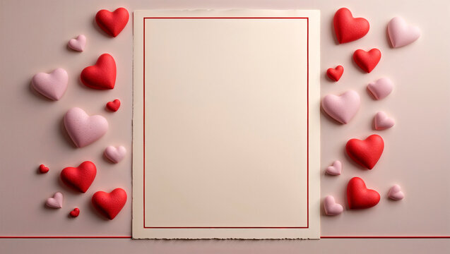 Template rom&acirc;ntico com cora&ccedil;&otilde;es vermelhos e rosa para mensagem de amor