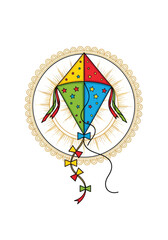 Colorful Kite Illustration with Decorative Sun Mandala Background Vector Art