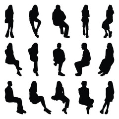 Vector collection set of sitting people silhouettes.	