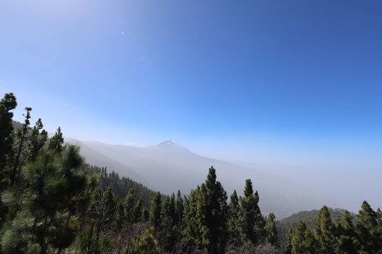 Teide National Park, Tenerife, Spain. February 16, 2026. Intense white calima from Morocco covering volcanic landscape with dust haze and reduced visibility.