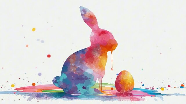Vibrant abstract bunny and egg with colorful paint splashes