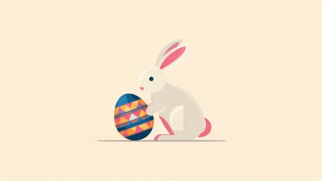 Colorful geometric easter egg with bunny on pastel background