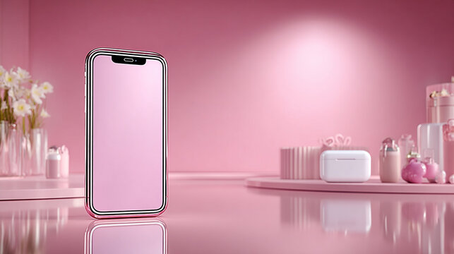 Pink Smartphone and Accessories Display