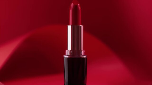 Red lipstick presented against a vibrant background highlighting beauty and cosmetics appeal for marketing purposes.