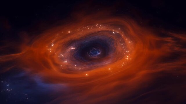 Stunning cosmic vortex of orange and blue nebulous gas and shining stars