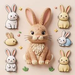 Fototapeta premium stop-motion, doodle art featuring cute bunny clipart and cartoon designs inspired by the easter bunny