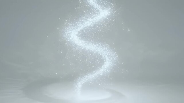 Swirling particle cloud formation against gray sky background