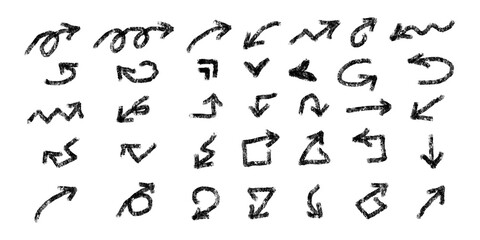 Naklejka premium Hand Drawn Black Charcoal Arrow Doodles Illustration Set