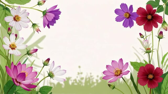 Vibrant Spring Flower Border Frame with Blooming Petals.
