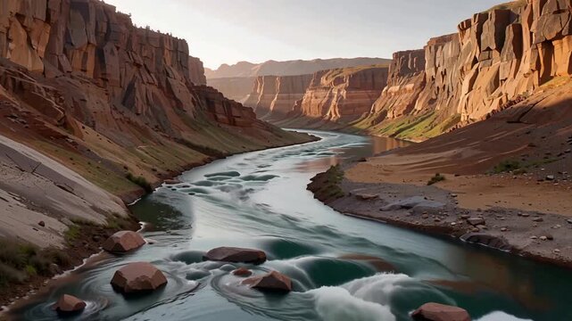 Majestic canyon river carved through dramatic rock formations.