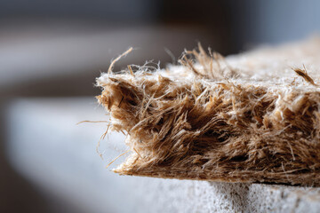 This image captures a close-up view of frayed natural fiber, showcasing its organic texture and details, emphasizing its potential for sustainable textiles and crafts.