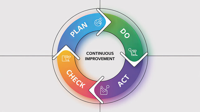 The Cycle of Progress: A visual representation of the Plan-Do-Check-Act (PDCA) cycle, a framework for continuous improvement, featuring a colorful circular diagram with arrows