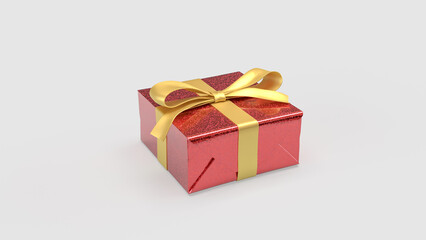 Obraz premium Luxury Red Gift Box with Gold Ribbon on White Background 3d render.