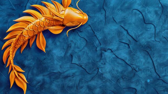 Golden Koi Carp: A radiant golden koi carp gracefully swims through serene, azure waters, its form exuding elegance. This image evokes feelings of tranquility and good fortune.