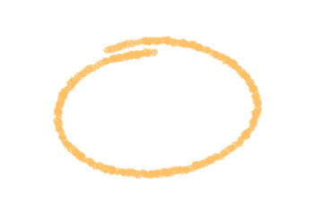 Fototapeta premium Round chalk contour frame forms an orange sketch circle. Rough crayon label with blank box acts as a unique badge. Textbox element offers empty background for text and creative card layout.