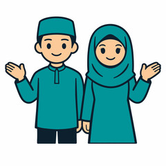 Fototapeta premium A happy man and woman in ramadan 2026