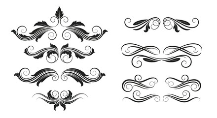 Elegant black flourishes and swirls decorative vector ornaments