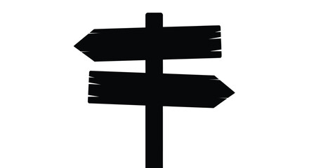 A black and white illustration of a directional signpost with four arrows