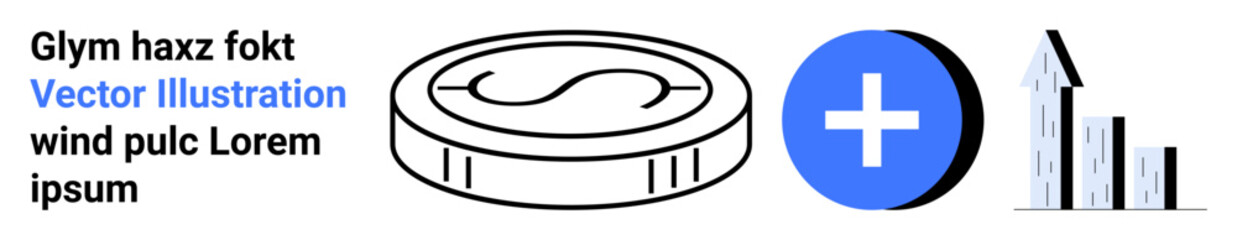 Fototapeta premium Finance, economics, healthcare, growth, data analysis, business development. A coin, a blue plus sign and a bar graph. Finance and healthcare economic growth and sustainability