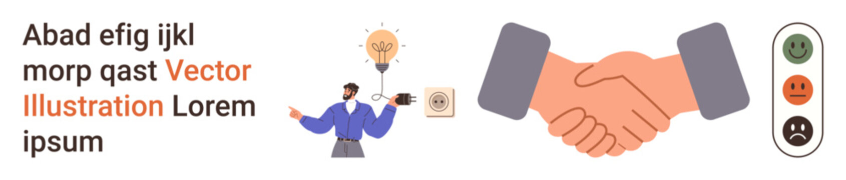 Business growth, teamwork, innovation, decision-making, communication, partnerships. Handshake, lightbulb above a professional figure. Business growth and teamwork concept