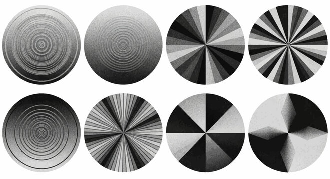 Collection of black and white circular abstract designs.