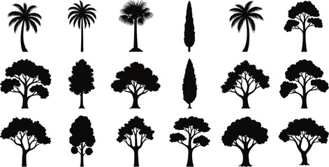 Fototapeta premium Collection of diverse tree silhouettes