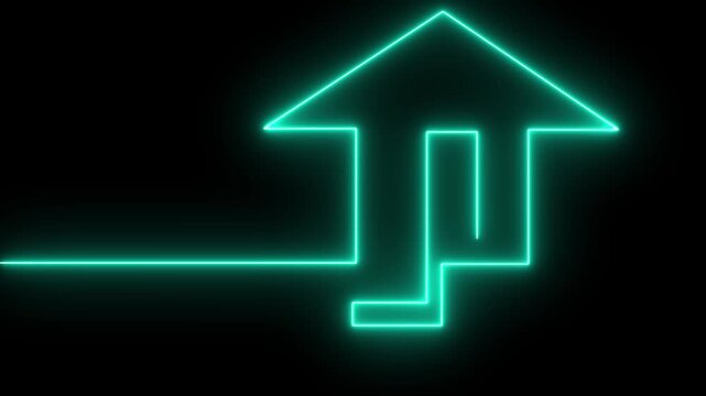Animated neon outline home icon with glowing line style on dark background. Represents home, real estate, property, housing, smart home and navigation. Perfect for UI, app, web interface, dashboard