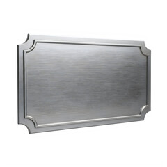 A gray metal plate with a brushed finish and decorative edges isolated on transparent background